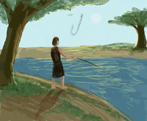 Man fishing with a Stick